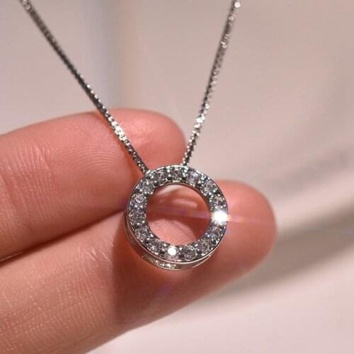 1pcs Fashion Elegant Rhinestone Necklaces & Round Pendants Neckalce Silver Colour Choker Necklace For Women Jewelry Gift