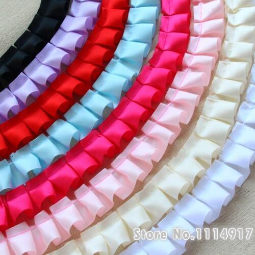 8Colors Satin Pleated Lace Ribbon Layer Lace Trim DIY Crafts Doll clothes Accessories Width 2.5cm 10Ms/lot