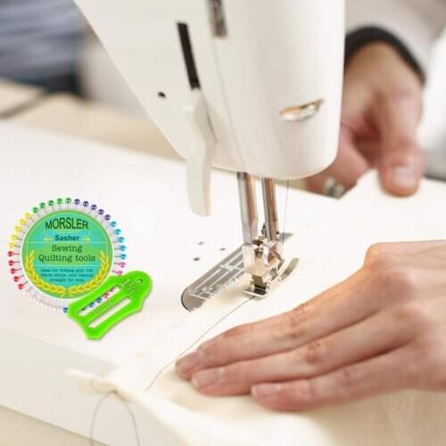 10Pcs Bias Tape Multi-Sizes Sasher for Folding Fabric and Biasing Strips with 40 pcs Multi-Color Quilting Pins and Storage Chain