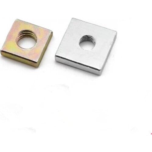 100pcs Galvanized thin square nut Color Zinc Plated Square Nuts Without Bevel Block Square Qu Madra M3 M4 M5 M6 M8