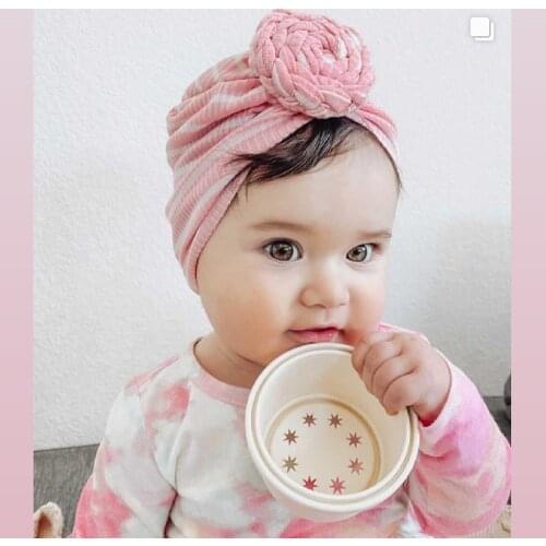 16 Pcs/Lot, 2021 New Ribbed Round Knot Turban Hats For Baby Toddlers Beanies Striped Fabric Elastic Caps Bonnet Headwraps