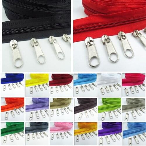 20 M Long 20 Silver Zipper Pullers 5 # Nylon Coil Zipper For DIY Sewing Clothing Accessories