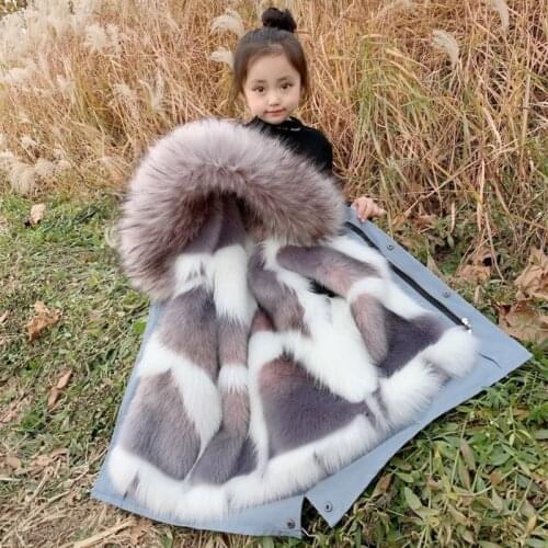 2021 Winter Girl Down Jacket Faux Fox Fur Coat Liner Detachable Long Fur Parka Warm Outerwear New Baby Girl Cotton Parka W191