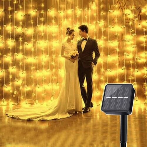 3X3M 300 LED Solar Curtain String Light For Wall Garden Wedding Party Christmas Decor Window Curtain Icicle Light
