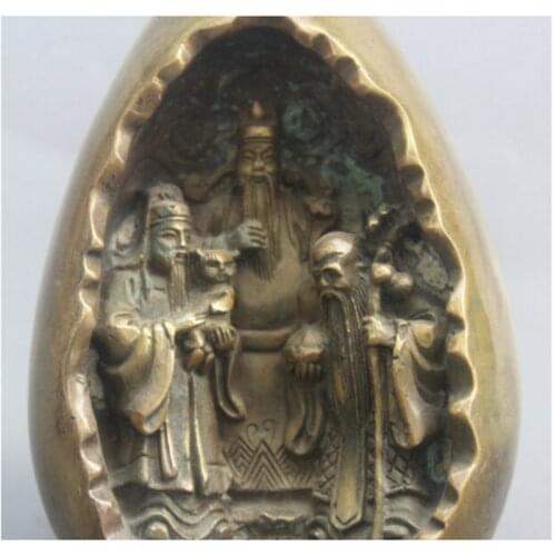 5" China Chinese Folk Copper 3 Longevity God Fu Lu Shou Life Statue Sculpture R0710