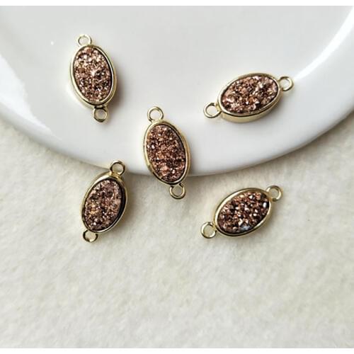 5pcs oval Rose Golden Druzy Agat e Geode Druzy Pendants Gold color Titanium Druzy charms Connector Bead with Double Bails CT59