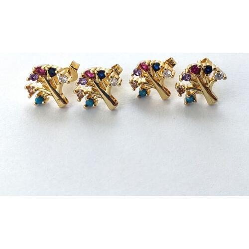 6 Pairs Tiny Cute tree shape Stud Earring High Quality CZ Rainbow cubic zirconia Micro Pave Jewelry Gift For Women Earring ER890