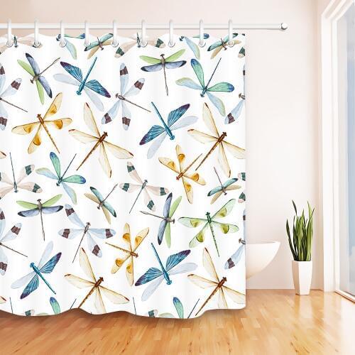 72'' Watercolor Multicolor Dragonfly Bathroom Fabric Shower Curtain Liner Waterproof Polyester Curtain Sets & 12 Hooks