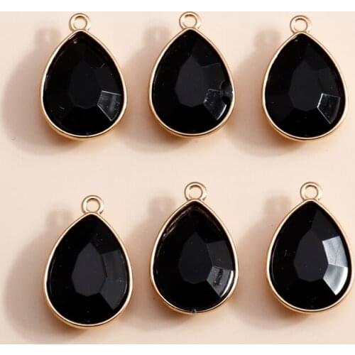 8pcs 15*23mm Black Crystal Pendants Charms for Earrings Keychains DIY Supplies Alloy Water Drop Charms Jewelry Findings Crafting