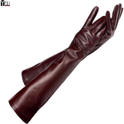 Free shipping 2018 winter lady fashion sheepskin leather gloves women genuine leather mittens female long styleArm sleeve zp001