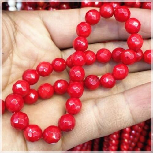 Natural red coral beads strings faceted ball shape size 4mm 6mm 8mm 10mm loose coral strings selling by string 15" length
