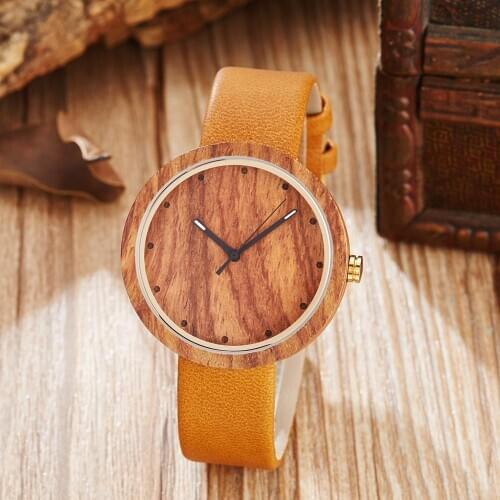 Newest Classy Wood Watch Men Women Wooden Wristwatch Cowhide Leather Strap Mens Lady Sports Quartz Watch Clock