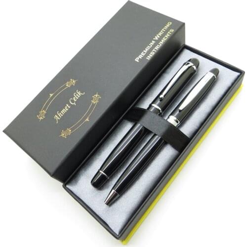 Wings Dual RT234 Black Chrome Roller Pen + Luminous Ballpoint Pen Set | İsme Special Pen | Gift Pen Set