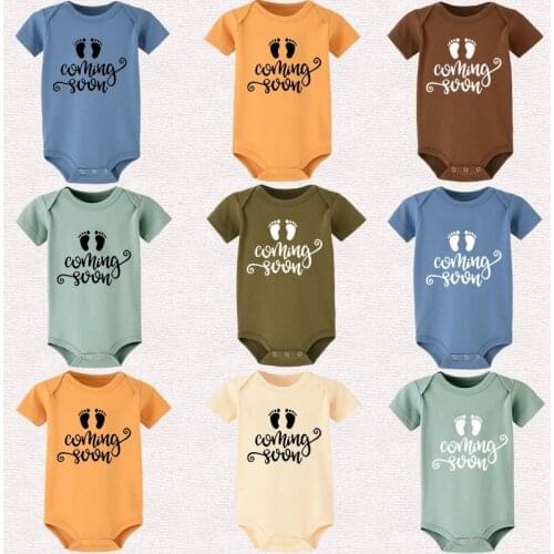 Baby Announcement Rompers Coming Soon Newborn Baby Cotton Bodysuits Summer Boys Girls Romper Body Pregnancy Reveal Clothes