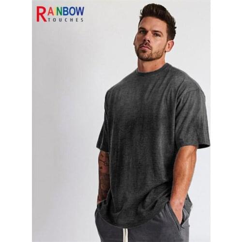 Rainbow Touches Luxury Quality Cotton Loose Fit Drop Shoulder Brand Blank Men T-Shirt Oversized Shorts Men Superior Quality