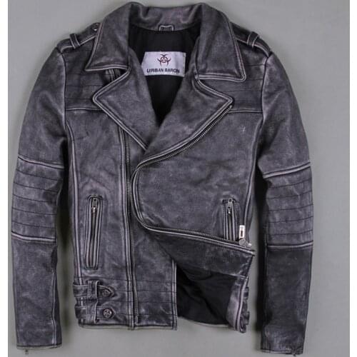 Mens slim fit vintage motorcycle leather jacket rock punk style biker jacket men lapel leather clothing for male S-XXXL black