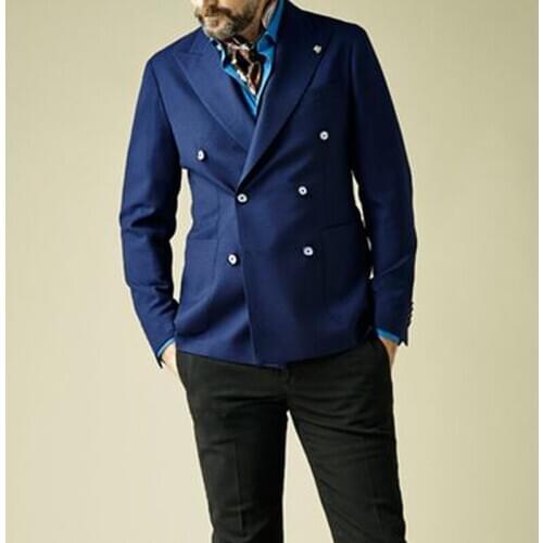 Italian Fashion Style Dark Blue Slim Fit Mens Blazer Double Breasted Tops Suit Jacket Prom Wedding Male Coat Only 1 Jacket