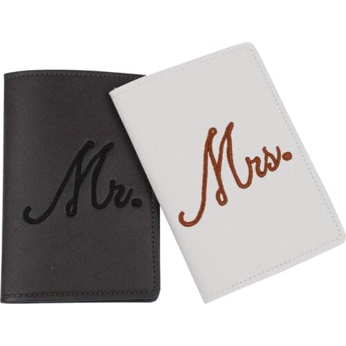 New Mr Mrs Embroidery Lover Couple Passport Cover Letter Women Men Travel Wedding Passport Cover Holder Travel Case CH37