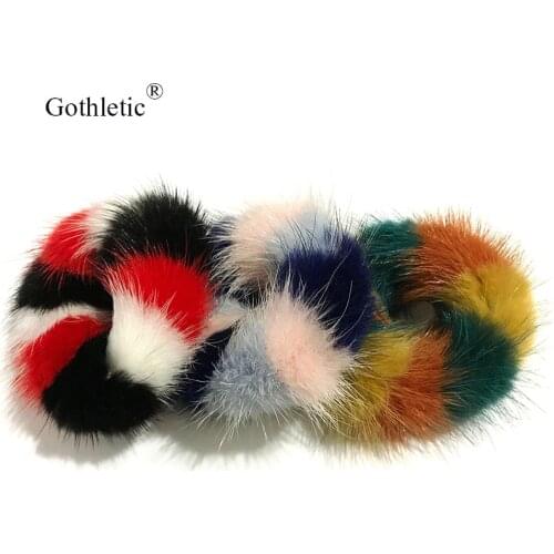 Mix Color Real Mink Fur Hairband Elastic Scrunchie Hair Tie Accessories