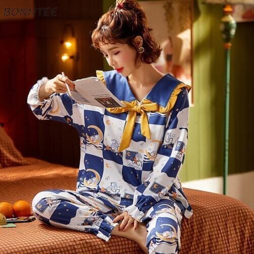 Pajama Sets Womens New Long Sleeve Fashion Plus Size 3XL Lovely Kawaii Cute Leisure Homewear Casual Clothing Female Nightwear