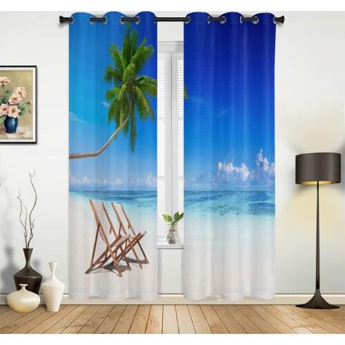 Beach Beach Chair Coconut Tree Curtains for Bedroom Kids Room Living Room Window Curtain Luxury Curtains for Kitchen