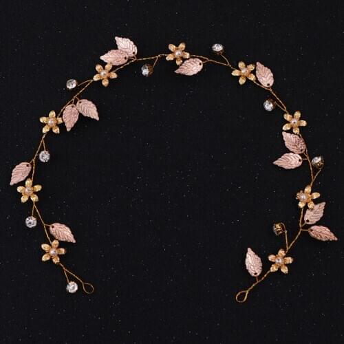 Trendy Flowers Leaves Pearls Tiara Gold Headband Wedding Hair Accessories Bride Headband Wedding Tiara Bridal Hair Accessories