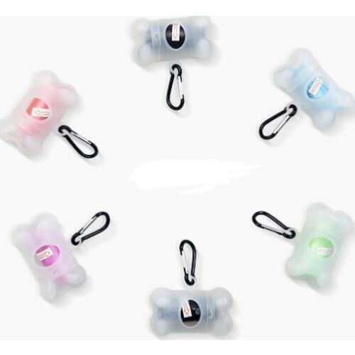 100pcs Transparent Garbage Bags Pet Dog Bone Shape Waste Poo Dispenser Box Clean Up Bags Holder Case SN1778