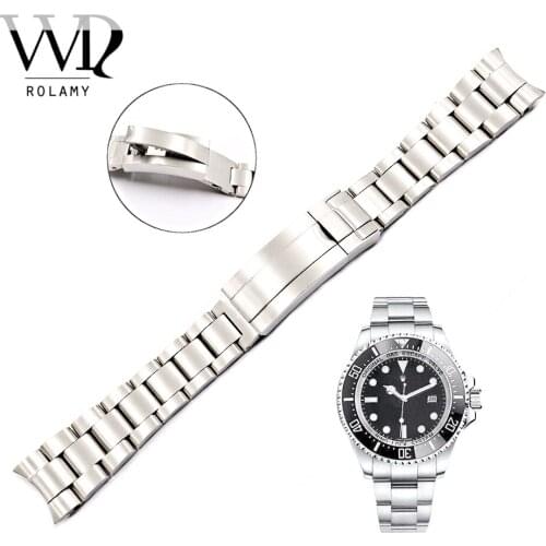 Rolamy 20 21mm Solid Curved End 316L Steel Screw Links Wrist Watch Band Bracelet Glide Flip Lock Clasp For Rolex Oyster Deepsea