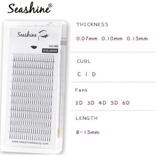 Seashine Long Stem Premade Fans Russian Volume Eyelashes Extension 8mm to 18mm Free Shipping