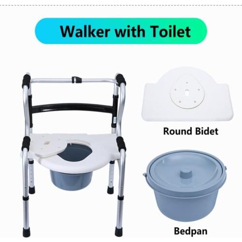 Folding Walker Three-in One Assist Device for Elderly Rehabilitation Walking Aid Equipment Bathroom Shower Toilet Chair