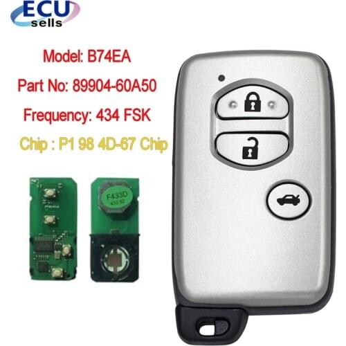 3 Button Toyota Land Cruiser Prado 2010+ Smart Key B74EA P1 98 4D-67 Chip FCCID 89904-60A50 Keyless Go F433
