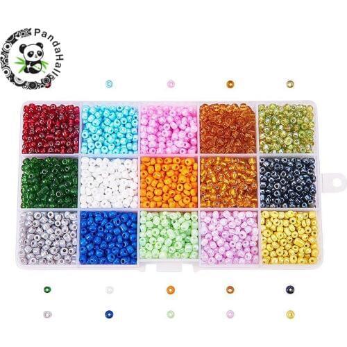 Mixed 15 Colors 6/0 Glass Seed Beads for Jewelry Making DIY 4mm Hole:1mm about 390pcs/compartment, 5850pcs/box