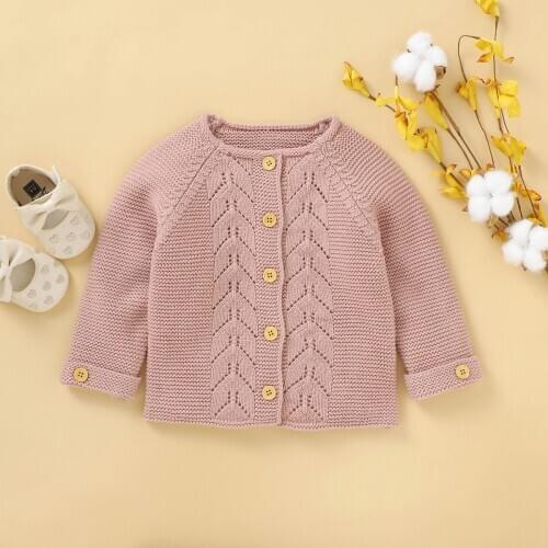 Newborn Baby Girl Clothes Sweater Long Sleeve Solid Pink Cardigan Princess Sweater Coat Autumn Winter Fashion Knitted Outcoat