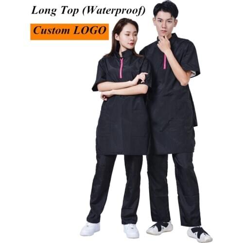 Pet Grooming Long Overalls Pet Shop Dog Cat Bath Waterproof Work Clothes Anti-static Beautician Salon Apron Custom LOGO G0203