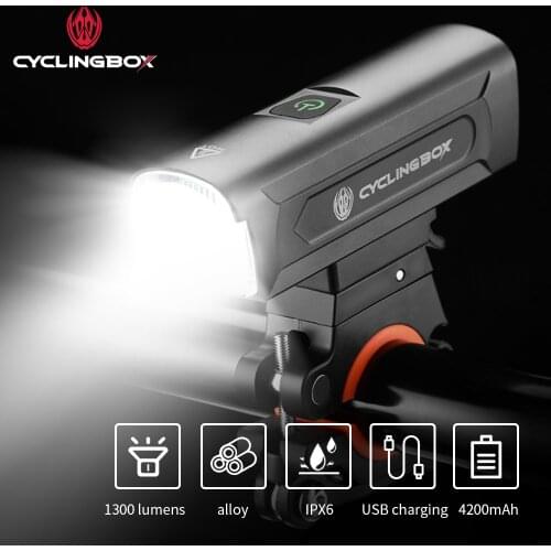 CyclingBOX Bicycle Light 1300 Lumen 4200mAh Portable Bike Headlight Flashlight Handlebar USB Charging MTB Road Cycling Highlight