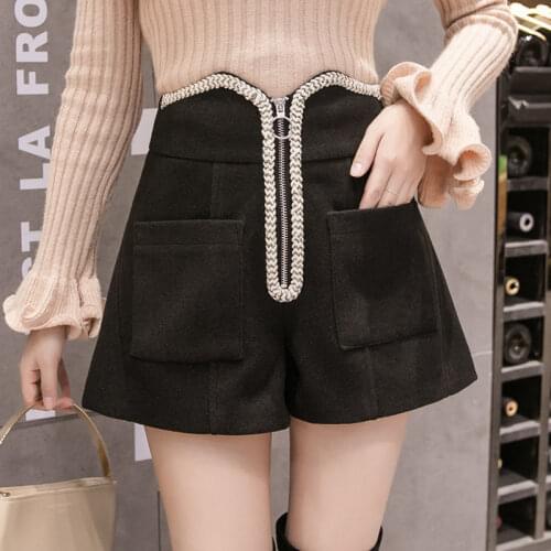 2021 Spring Autumn Woman High Waist Shorts Female Loose Solid Casual Workout Shorts Ladies High Waist Zipper A-Line Pants Q39