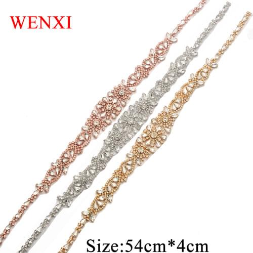 WENXI (30 pcs)Wholesale Hand Beaded Crystal Rhinestones Appliques Sew On Bridal Dress Sash DIY Accessory WX867