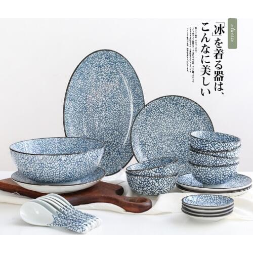 Japanese Retro Underglaze Color 22 Head Ceramic Tableware Set Domestic Dishes Soup Noodles miseczka плитник assiette plate en po