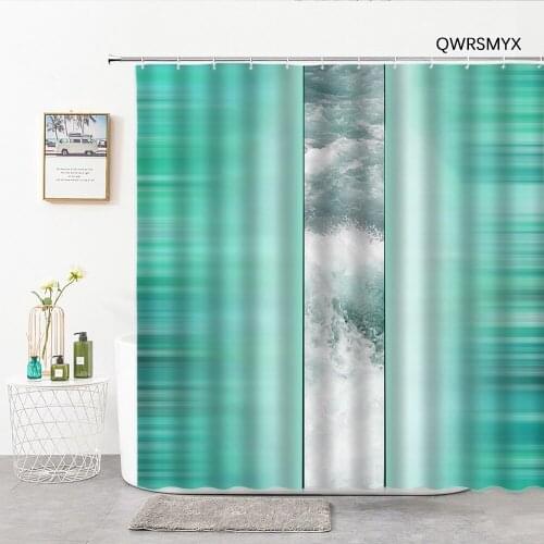 Green Geometry Shower Curtains Hooks Modern Simplicity Creativity Pattern Bathroom Decor Background Hanging Cloth Bath Curtain