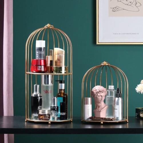 Iron Bird Cage Rack Creative Desktop Cosmetic Storage Rack Skin Care Product Display Storage Double Dessert Table