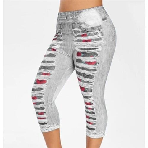 Women Stretch Printed Seven-point Pants 2021 New Jeans Leggings for Female Summer Breeches High Waist Perfect Fit Jeans Jeggings