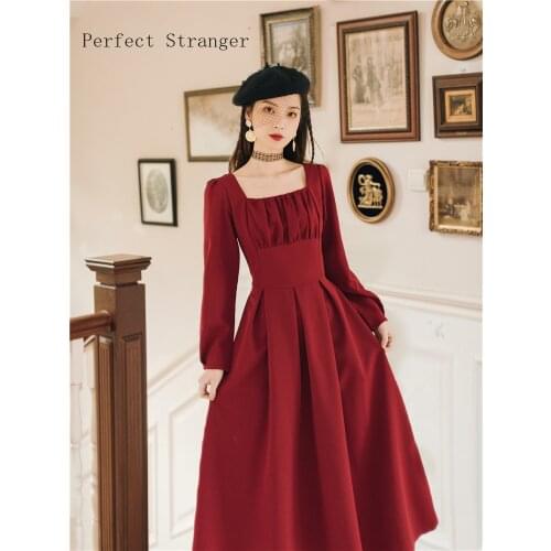2020 Spring Autumn New Arrival Retro Hot Sale Princess Style Square Collar Collect Waist Women Long Dress