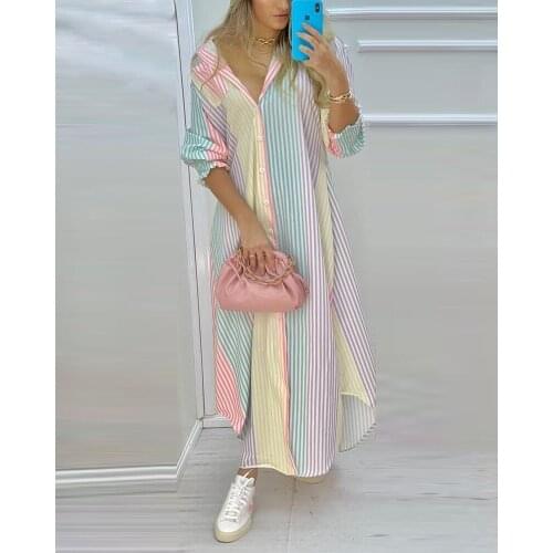 Women Casual Shirt Dress Fashion Printing Loose Button Shirt Irregular Maix Dress For Women