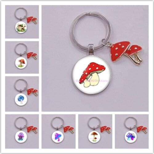 1pcs enamel alloy mushroom Pendant Keychain Cute Cartoon Mushroom Keychain Colorful Dots Glass Purse KeyChain Gift