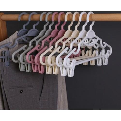 10pcs/lot 40cm Plastic Clothes Hangers with Two Clips Multifunctional Non-slip Hanger for Pants Trousers Skirts Socks Dresses