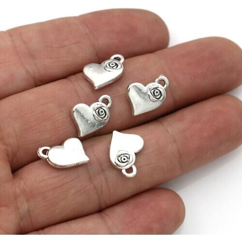 25PCS Antique Silver Plated Rose Flower Heart Charms Pendants for Jewelry Making DIY Handmade Accessories