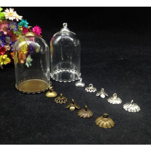 300sets/lot 38*25mm tube shape Glass globe 25mm lace base beads cap set glass vials pendant glass bottle dome necklace findings