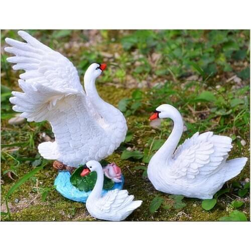 WHITE SWAN STATUE FIGURINES FOR OUTDOOR GARDEN HOME DECORATIONS SET OF 3PCS