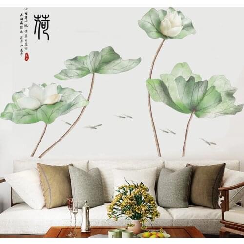Large Chinese Style Lotus Flower Wall Stickers Living Room Decor Art Wall Decals Self Adhesive Poster