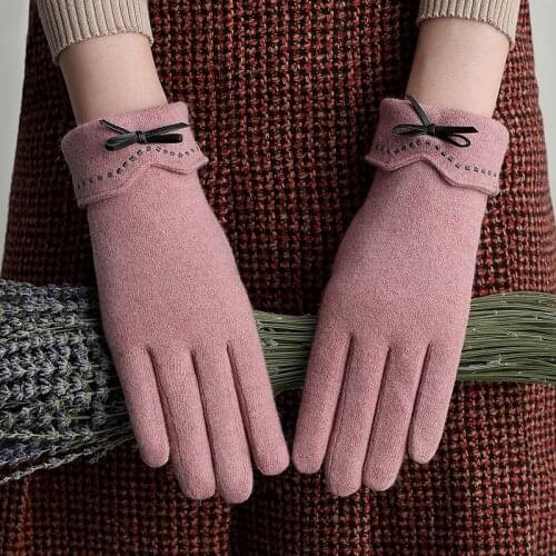 Brand Fashion Womens Elegant Winter Gloves with Thick Warm Fleece Lining Female Driving Woolen Gloves Touch Screen Guantes